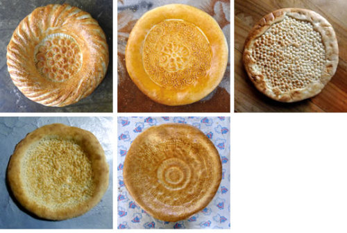 chingizhobbes: Regional Uzbek and Tajik bread from Uzbekistan. First: Left-to right from top: Bukhar