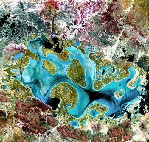 The painting of Lake CarnegieThis multi-spectral Landsat Image of Western Australia’s Lake Car