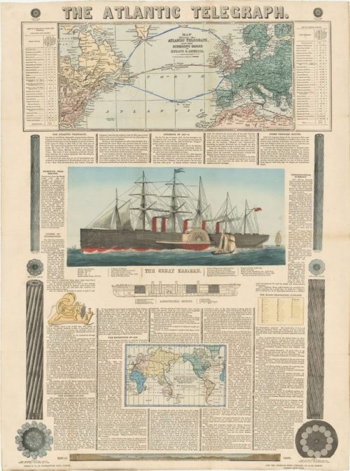 Broadside commemorating the 1866 laying of a transatlantic submarine telegraph cable. This was the f