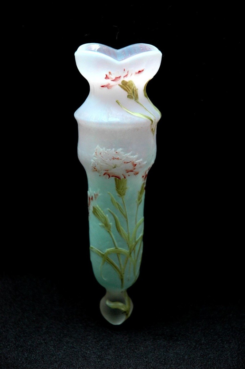 collectorsweekly:  Acid-etched vase for early automobiles, circa 1920s.