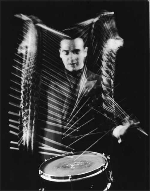 1950sunlimited:  Gene Krupa Jam Session, 1941 Drummer Gene Krupa playing drum at Gjon Mili’s studio. New York, NY photos: Gjon Mili