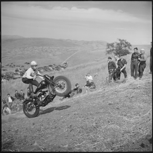 todaysdocument: “Santa Clara County, California. Motorcycle and Hill Climb Recreation. At the start of the course. The going gets even rougher and steeper further on. The crowd in the background is composed almost entirely of young fellows. At the