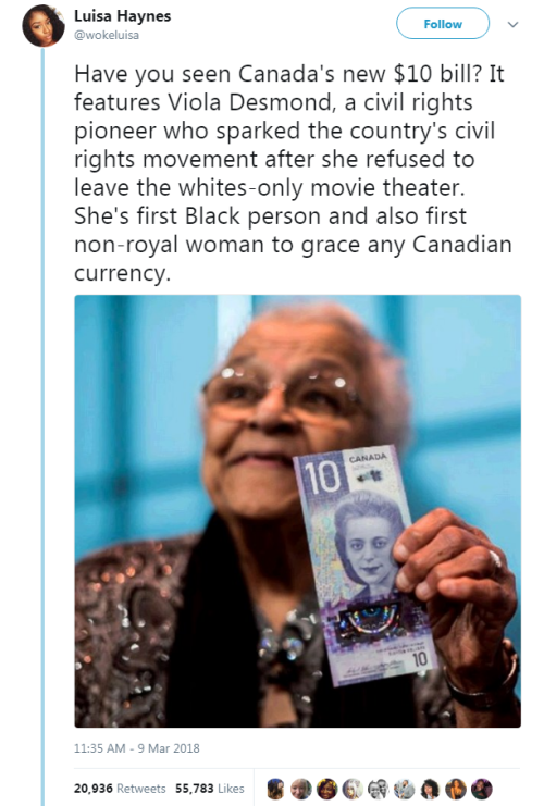 “Have you seen Canada&rsquo;s new $10 bill? It features Viola Desmond, a civil rights pion