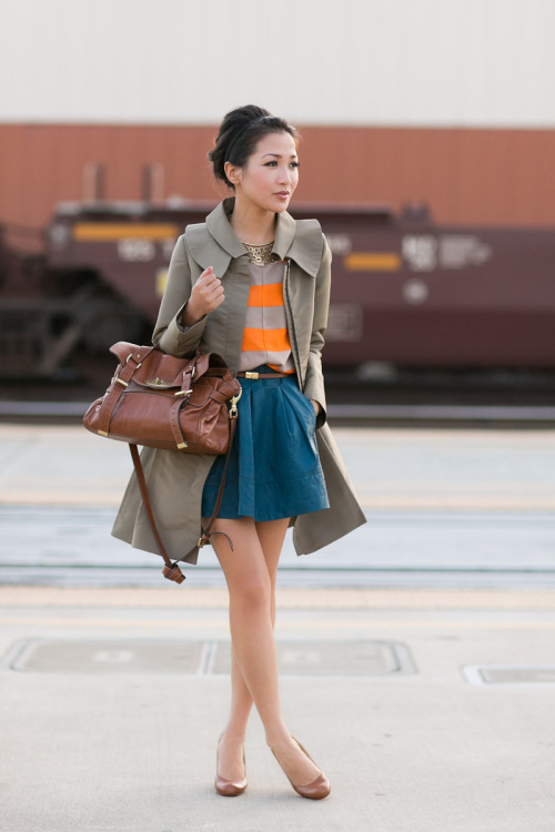 Color Story Revisited :: Teal skirt &amp; Orange stripes asian from HeelsFetishism