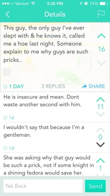 pugnacious-behavior:  charleemanderz:  Yik Yak strikes again  Knight in a shining fedora 