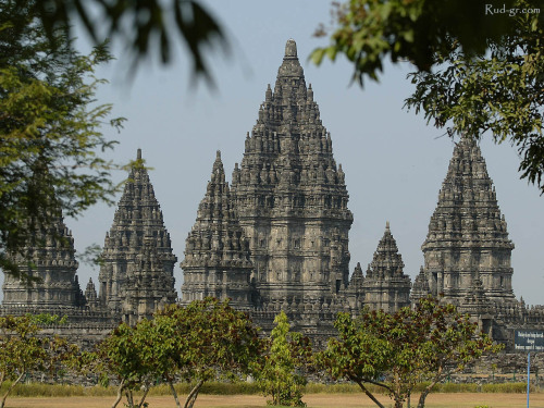 Prambanan Temple. Built in 9th century Indonesia and dedicated to the Hindu trinity of Brahma Vishnu