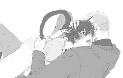 kelaruj:  saw people talking about cat ears cat ears and I also love cat ears so I had to draw akira with cat ears and also he’s in heat