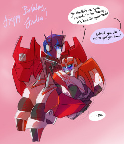 herzspalter:  Happy Birthday, judusart! You’re incredibly sweet and patient and, of course, an amazing artist, thank you for being so kind and sharing your fantastic work with us! I greatly enjoy creating Megatron-headcanons with you! I wish you the