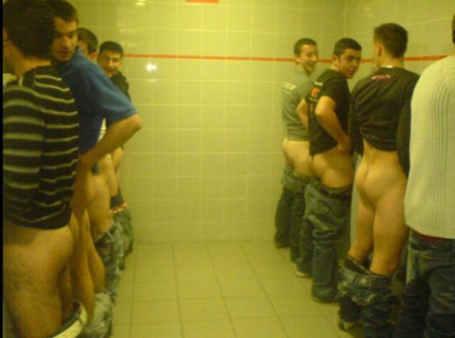 sexysubdad:  When using a public urinal, a sub should drop its pants entirely, or