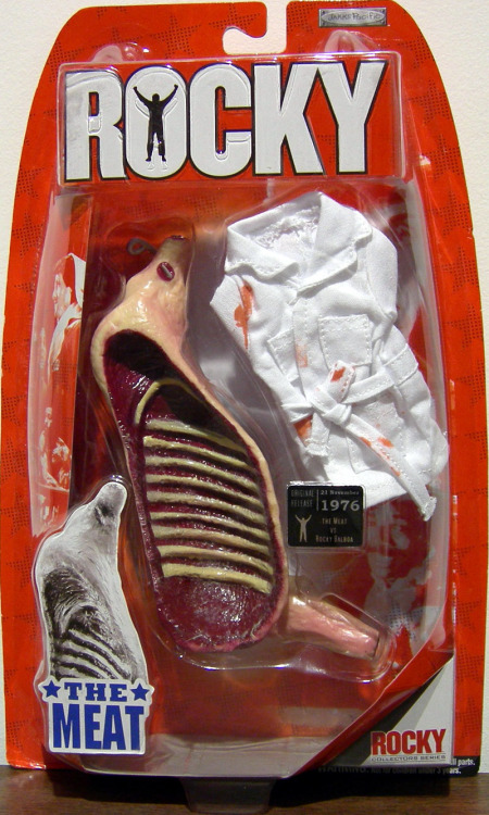 legolarry:  coelasquid:  coelasquid:  Best action figure of all action figures   Please note the plate commemorating the day Rocky fought the meat.  Correction the day Rocky beat the meat 