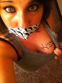 gagged4life:  A gagged selfie with graphoerotica to boot? Bonus