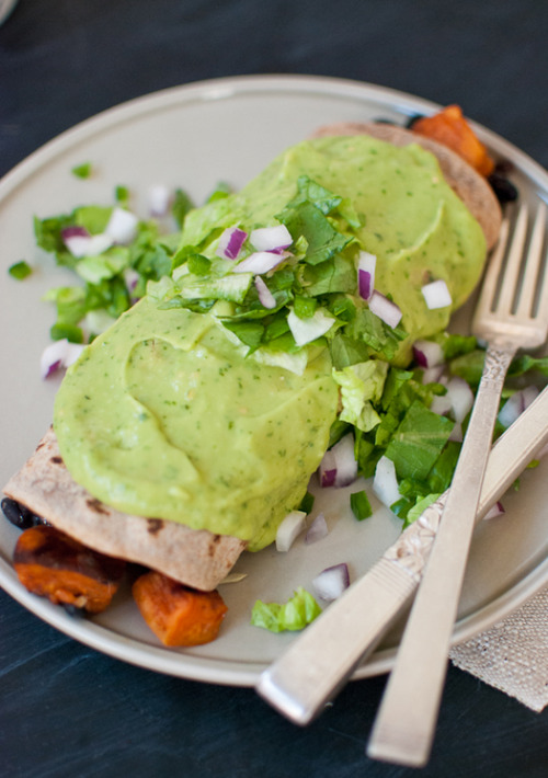 vegan-yums:  Sweet Potato Burrito with Avocado Salsa Verde 