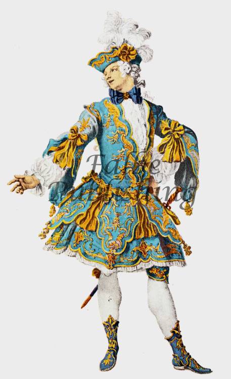 Costume design for a singer. The sketch shows the fine and fancy dress expected of an 18th century I