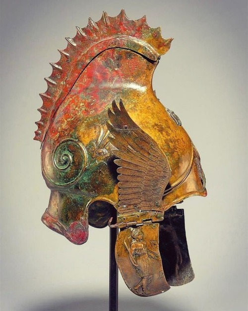arthistoryfeed: A brilliantly preserved bronze Phrygian type winged #helmet dated 4thC BC. A fine ex
