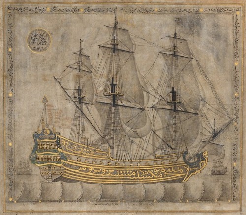 oldpaintings:Calligraphic Galleon, 1766–67 by ‘Abd al-Qadir Hisari (Turkish, ?)