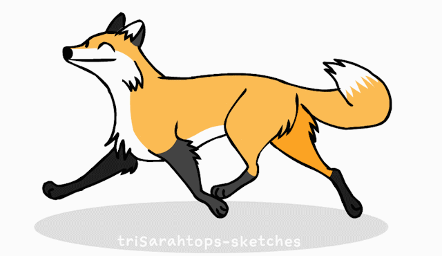 An animated gif of a cartoon fox happily trotting in place.