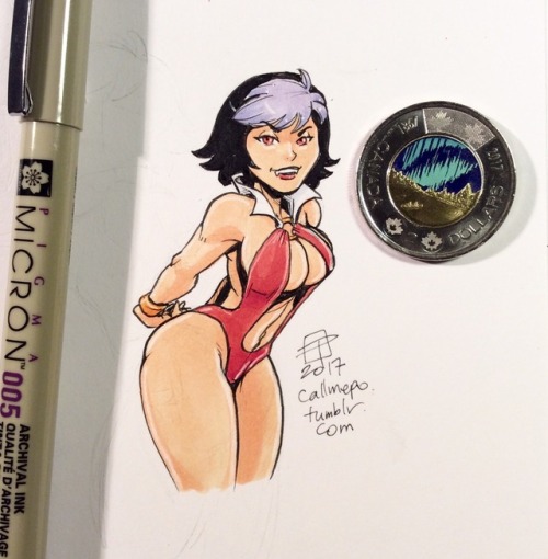 callmepo:  Decided to show how small my tiny doodles can sometimes get. (A Canadian toonie for scale) BTW - Vampy Gogo for the win!  [Come visit my Ko-fi and buy me a coffee tea!]    <3 <3 <3