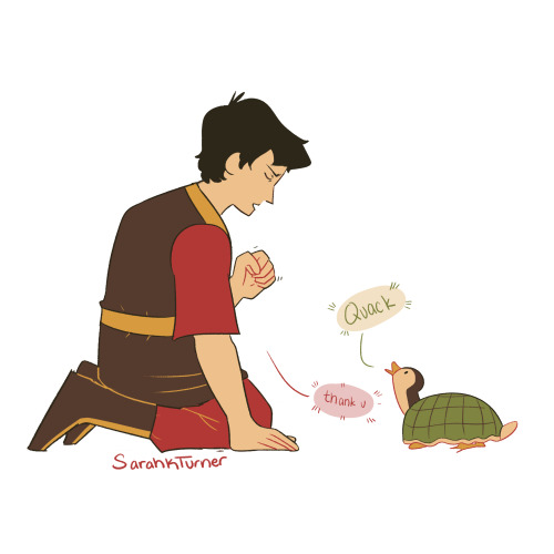 sawah-draws: I have this head canon that Zuko finds the turtle duck he hit as a kid and APOLOGIZES l