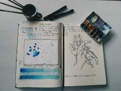 somniatisart:  When i’m at a loss of creativity i fill my pages with pretty colours and sketches of hands. 