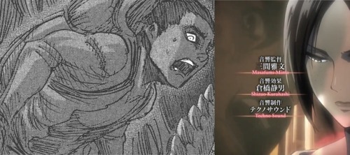 tdkr-cs91939: I don’t know if someone already talked about this, but first of all, that background with ymir is definitely the part when she ate Marcel. But looks like the dancing titan’s teeth was actually different in the OP compared to the manga
