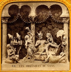 weirdlandtv:LES DIABLERIES. A series of stereoscopic photographs—stereoviews—depicting life in Hell, published in Paris in the 1860s.Brian May—that is Queen’s Brian May—published a large tome of his own collection, where I think all these images