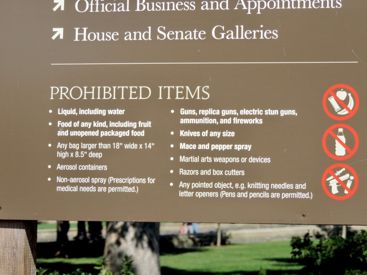 capitol tour prohibited items