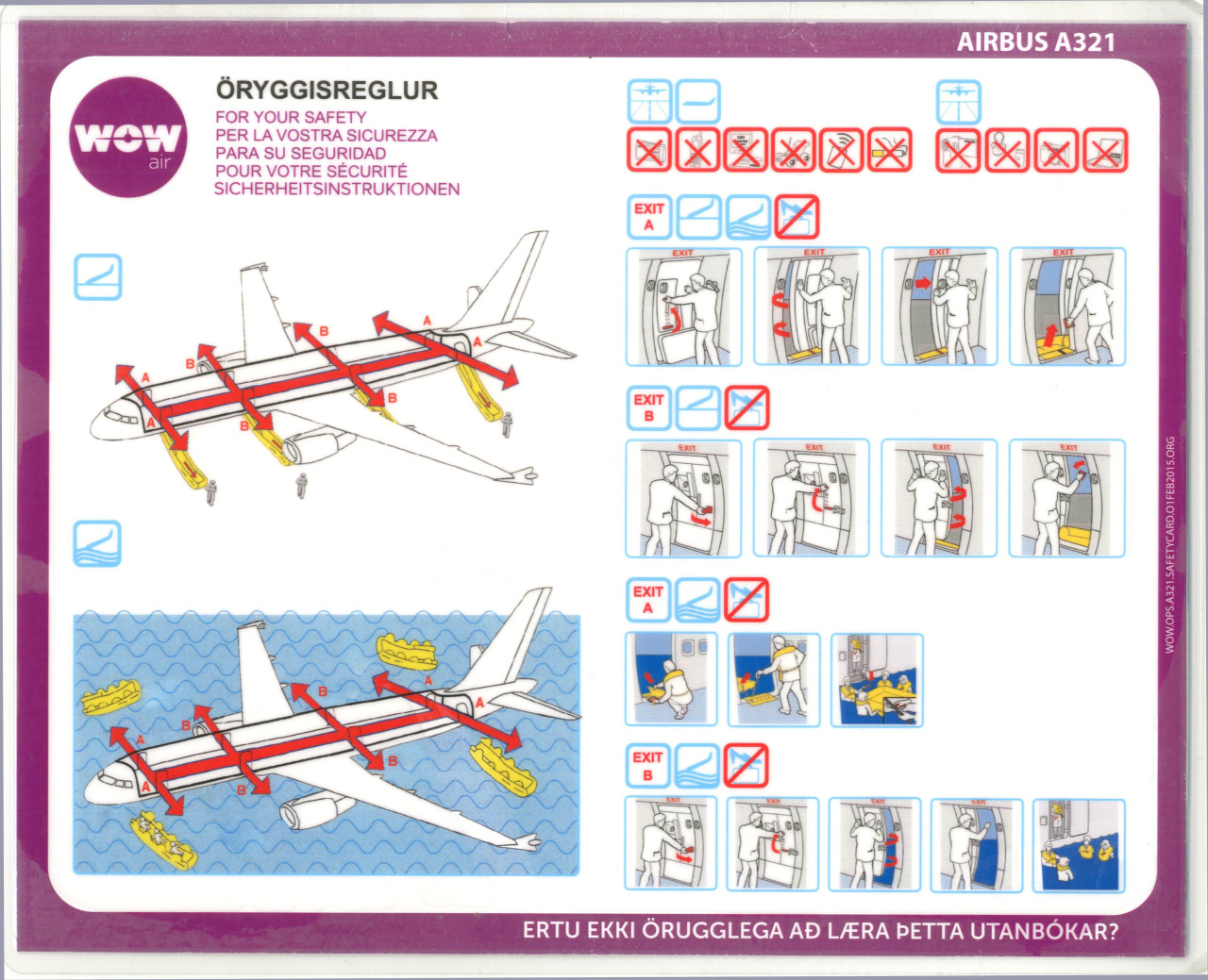 American Airlines Airbus A321S Safety Card