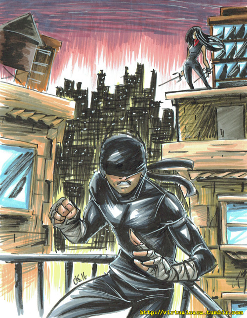Daredevil and Elektra, Netflix style!Consketch, 8x11 inches, ink marker and paint on cardstock.Commi
