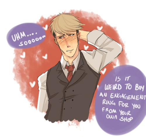 inverted-typo:  bonus yeah no so I saw this today and this came out of it. An au in which Marco owns a jewelry store and Jean is a loser and proposes in this stupid way. I was spazzing when I saw it and my dad was like: the fuck is wrong with you. you