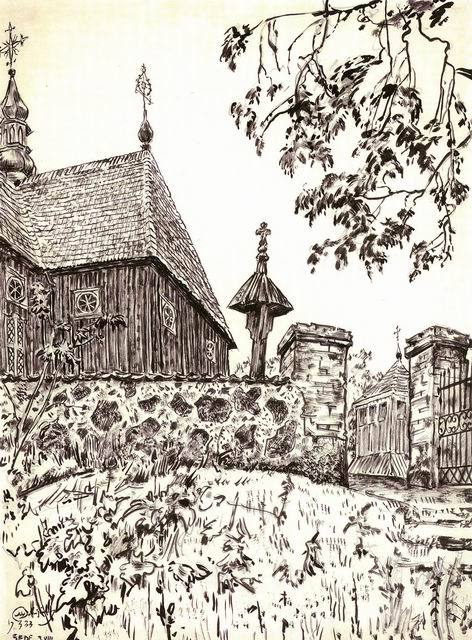 mstislav-dobuzhinsky: A church in Seda, 1933, Mstislav DobuzhinskyMedium: ink,paper