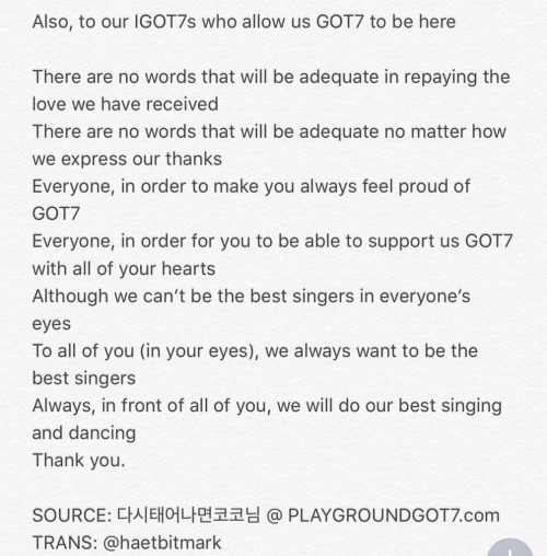 JAEBUMS LETTER TO GOT7 AND IGOT7 DURING SECOND FAN MEETING