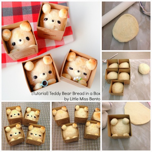 DIY Teddy Bear in a Box Bread Tutorial  from Little Miss Bento.A traditional yeast bread recipe is u