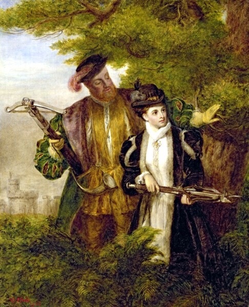 anne-the-queen-daily:Anne Boleyn deer hunting with King Henry VIII (painted in the early 20th centur