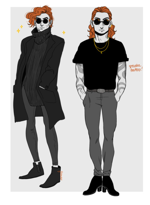 Crowley :DI feel Crowley would rock anything that he wanted to wear being a genderless being after a