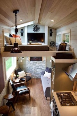 small-homes:  Trailer home packed in 240 sqft.   I love that the upstairs sleeping area is an actual SPACE beyond just the bed. Too many “tiny homes” mess that up. You need to be able to sit on the side of the bed and put your socks on, or have out