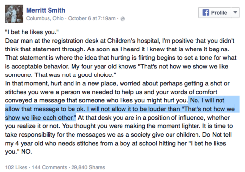 micdotcom:Mom takes a major stand against “hurting is flirting”When Merritt Smith brought her 4-year