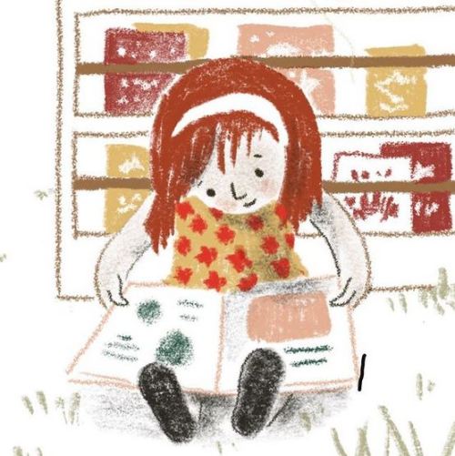 Tarde en la biblioteca (ilustración de Sally-Anne Walker )