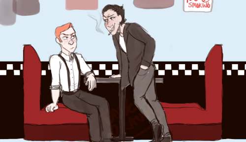 rip-space-birdie:50′s au lmaohux is heir to his family’s restaurant and kylo is a punk bitch that wo