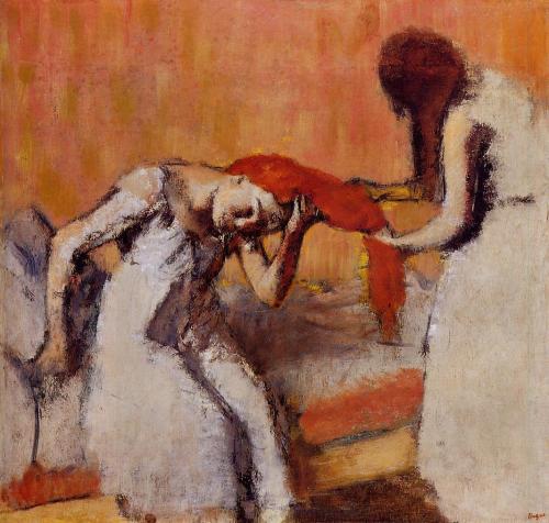 artist-degas:Combing the Hair, 1900, Edgar DegasMedium: oil,canvas