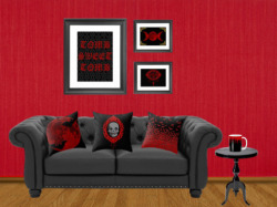 absinthundrosen:  Decoration by Framed In Blood Art.  FRAMED ARTS  Tomb Sweet Tomb * Triple Blood Moon * Vamypre Cameo Bat  PILLOWS  Vampyre Moon * Vampire Skull Cameo * Red Bats MUG Blood Mug 