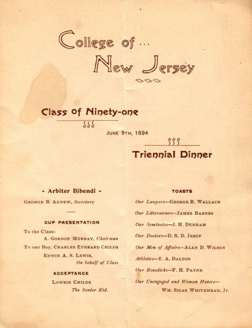 Menu Monday: The College of New Jersey (soon to be renamed Princeton University) Class of 1891′s thi