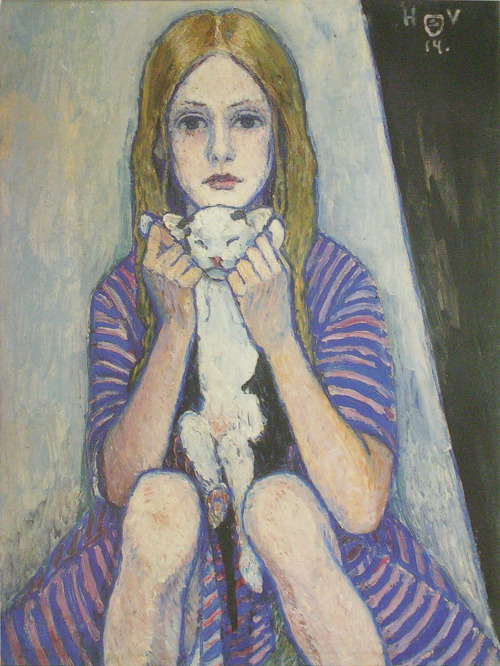 Girl with Cat - Johann Heinrich Vogeler 1914Post-impressionism
