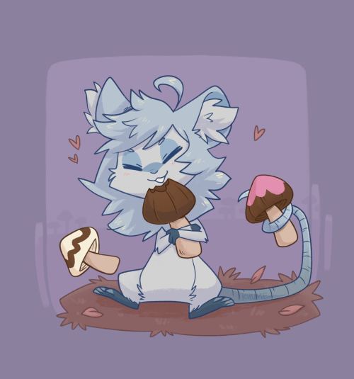 Day 6: nibbleNem enjoying his favorite snack chocolate mushrooms