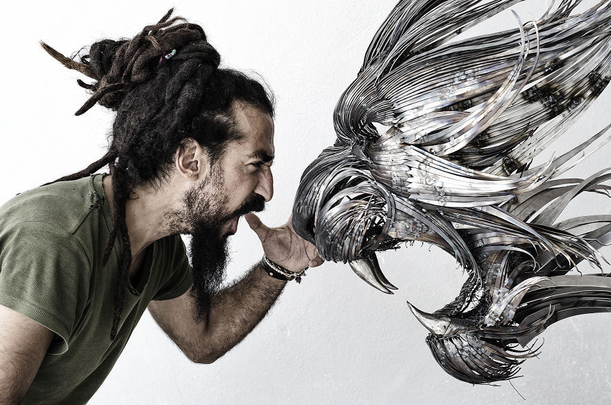 creative-anarchy:  boredpanda:    I Hand-Craft Animal Masks From Hammered Steel 