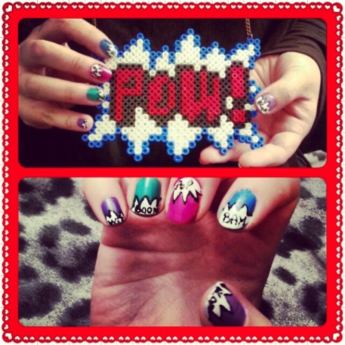 POW! My first nailart. (Neclace &ldquo;pow!&rdquo; From bowsdontcry) #bowsdontcry #mode #fas