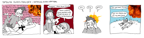 funney twitter comic about tatsuya suou, who is doing alright