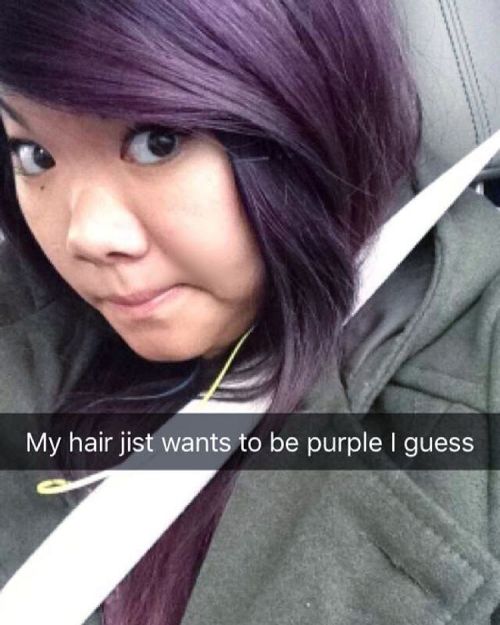 Despite dying my hair black really not that long ago my hair is going purple again. I think I’m just gonna go with it.. #asian #purplehair #snapchat #nofilter #dyedhair