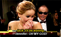 missellacronin:  jenniferlawrencedaily: Jennifer Lawrence’s reaction to Jack Nicholson saying he loved her performance in Silver Linings Playbook (x)  So I love Jennifer Lawrence and Jack Nicholson is my hero and this is probably my favourite thing