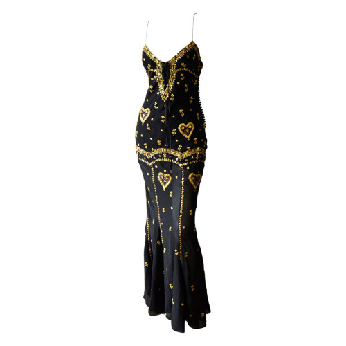 John Galliano for Christian Dior Black Embroidered Gown via 1stdibs