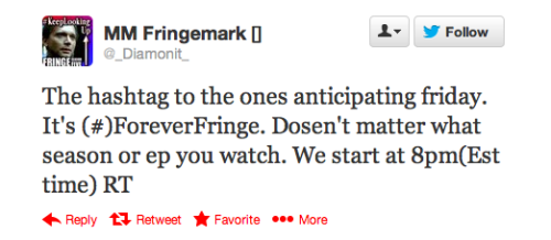 oliviasdreamscape:  Who says we can’t make our own Fringe Fridays as a fandom?  I am so on board with this